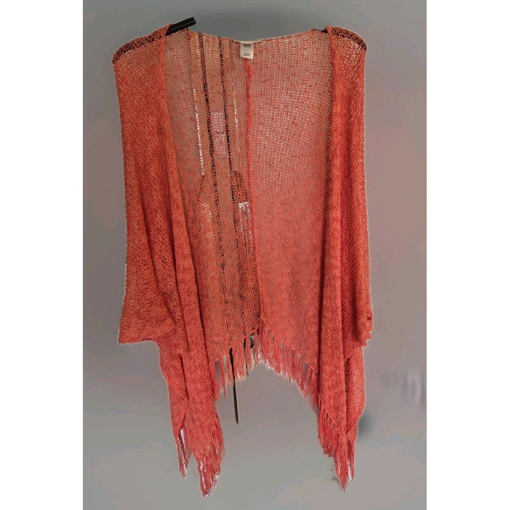 Coldwater Creek Coral Shawl Poncho Fringed Womens One Size Cape‎ - Picture 5 of 5